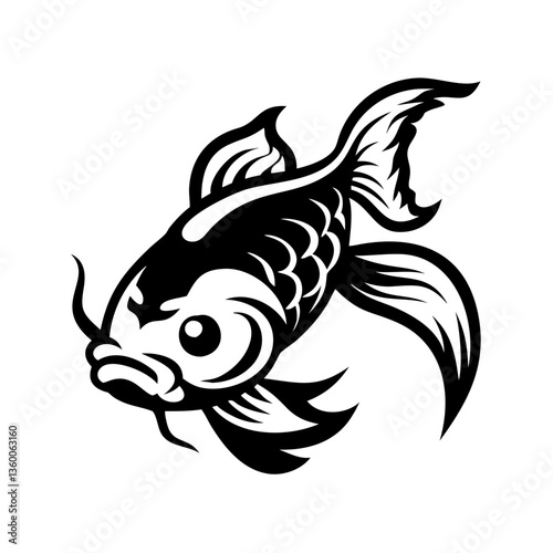 an artistic rendering of a koi fish in black and white