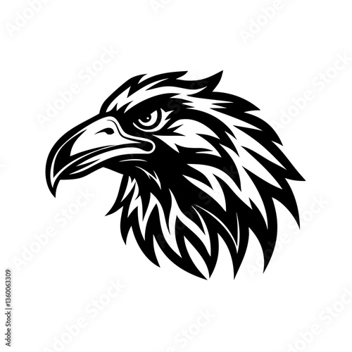 bold eagle head in black and white, the image captures strength and focus. With sharp details and bold lines, this powerful representation commands attention