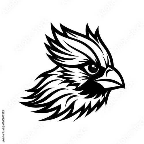 Northern Cardinal bird head vector illustration in black and white style 