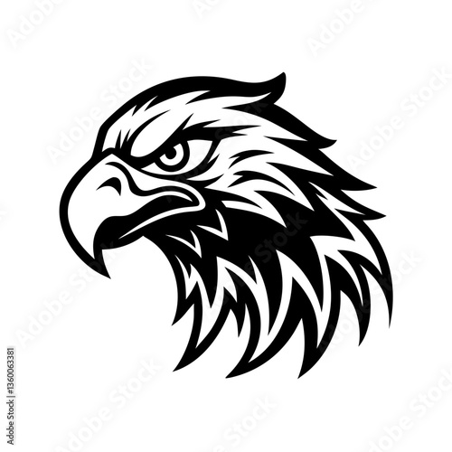 a striking black and white illustration of an eagle's head, exuding strength and majesty