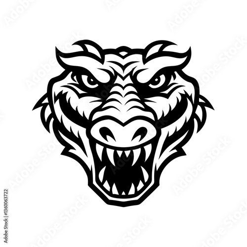 a fierce illustration of an alligator's head with an open mouth, showcasing sharp teeth and a determined expression