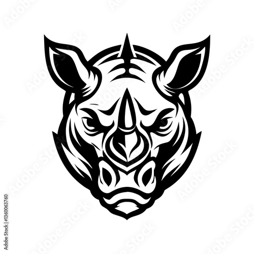 a bold, striking black and white image of a rhino head, perfectly embodying strength and resilience