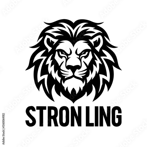 a black and white logo of a lion's head with text "STRON LING" at the bottom, The logo portrays a lion with an imposing and focused expression, symbolizing strength and courage