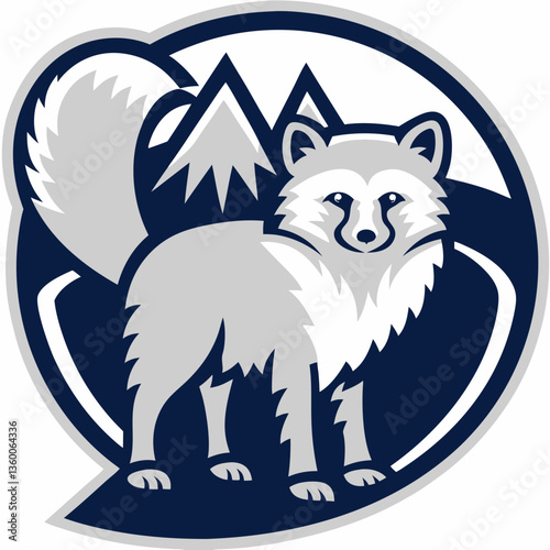 fox logo with mountain peak background. the illustration of fox with mountain peak backdrop