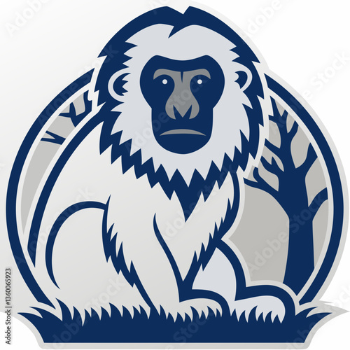 a unique illustration of a Snow Yeti, a mythical creature, with a distinct appearance and serene demeanor. It sits calmly in a landscape with a touch of nature and a touch of mysticism.