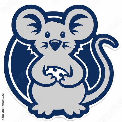 a cute cartoon mouse holding cheese, standing with the blue circular background