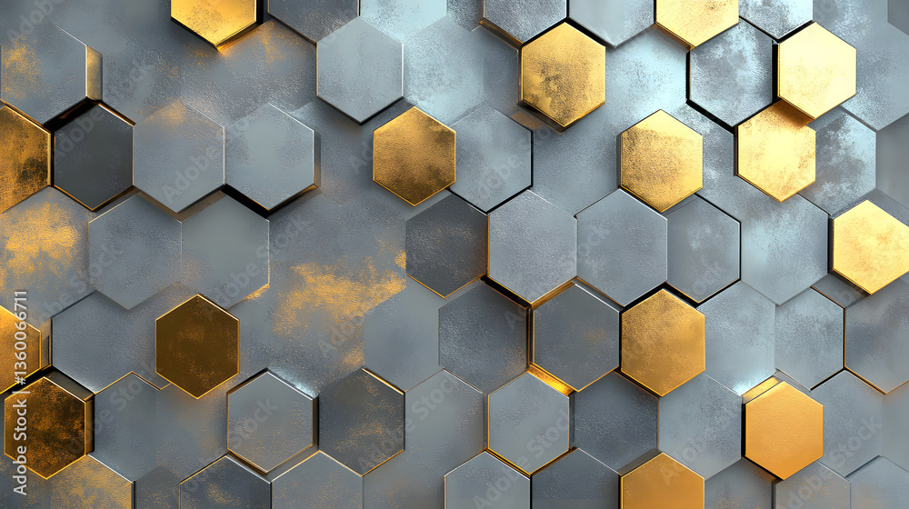 Seamless abstract pattern of hexagons with a gradient overlay in shades of metallic silver and gold, abstract background with hexagons
Seamless abstract pattern of hexagons with a gradient overlay in shades of metallic silver and gold, abstract background with hexagons