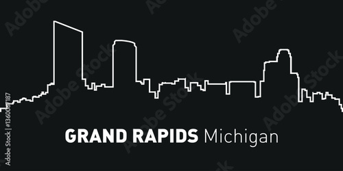The stylized contour silhouette of the Grand rapids skyline is made in a minimalist style