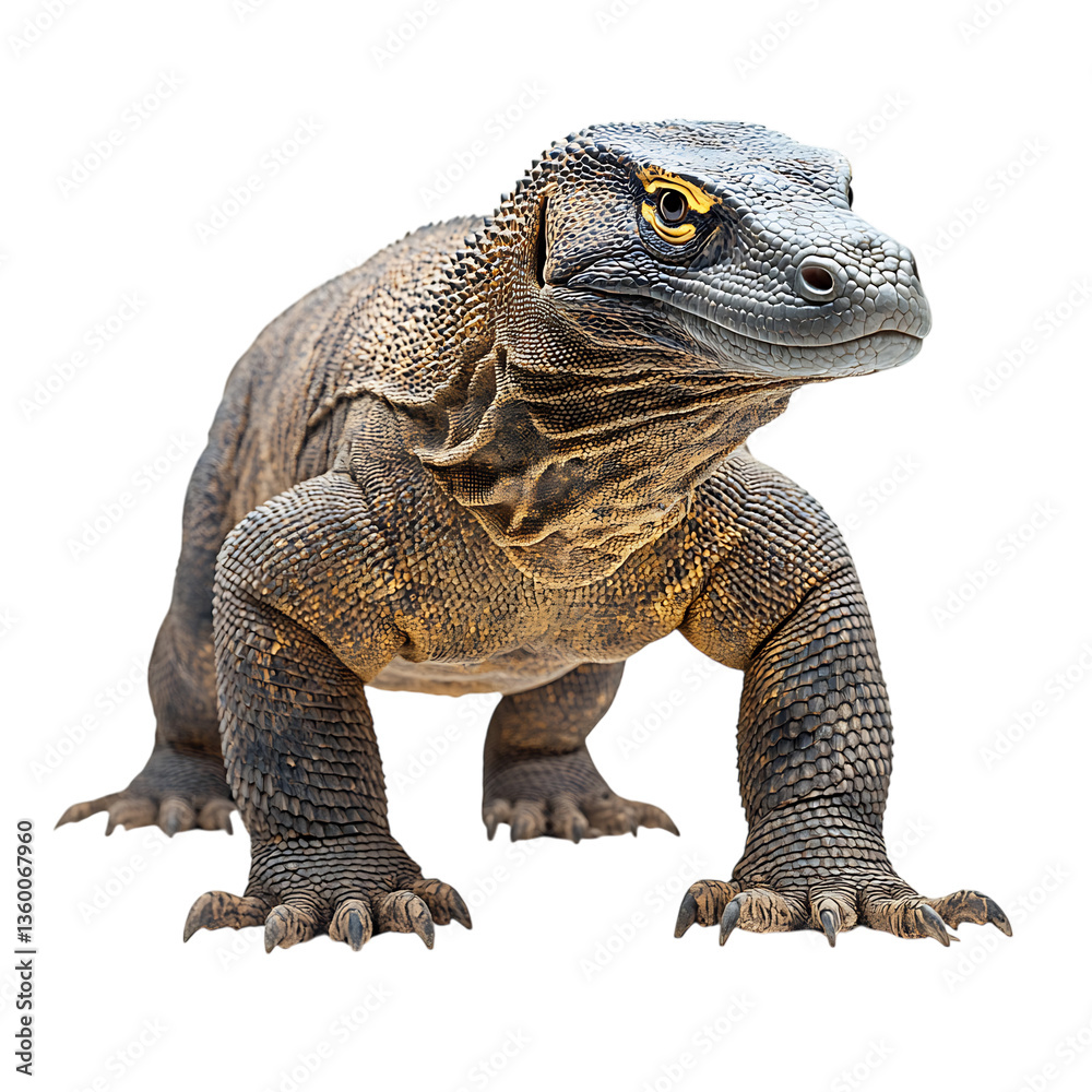Obraz premium A Majestic Komodo Dragon Walking Isolated on Transparent Background