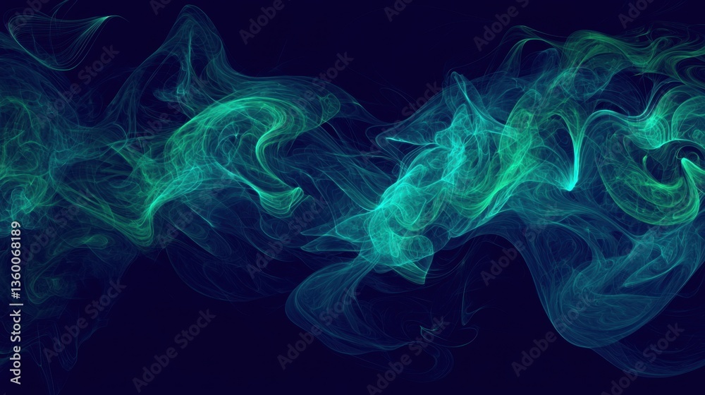 Abstract neon green and deep blue waves intertwining gracefully against a dark backdrop, evoking a calming and futuristic feel. Abstract neon green and deep blue waves intertwining gracefully against a dark backdrop, evoking a calming and futuristic feel.