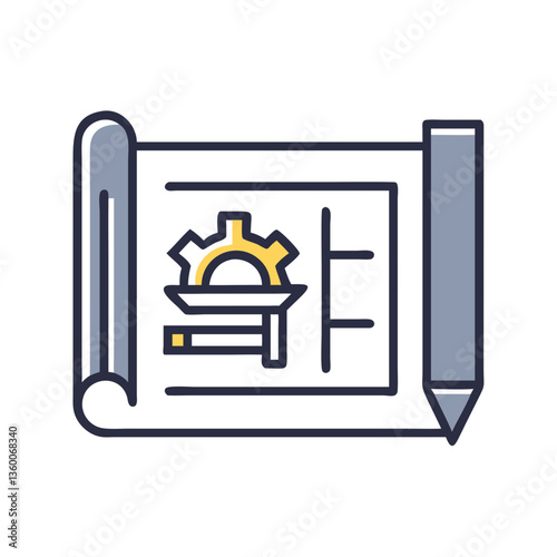 Architectural drawing vector icon in flat style with color accent