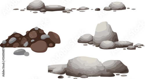 Flat Rock and Stone Pile Elements for Nature Landscapes.