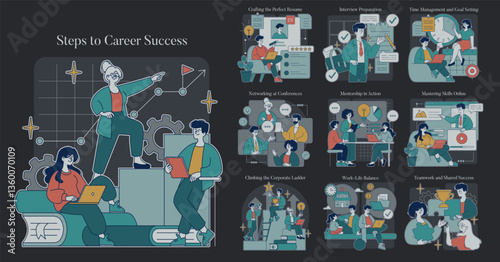 Steps To Career Success. Flat Vector Illustration