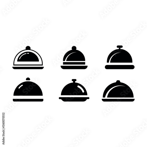 restaurant cloche icon set.