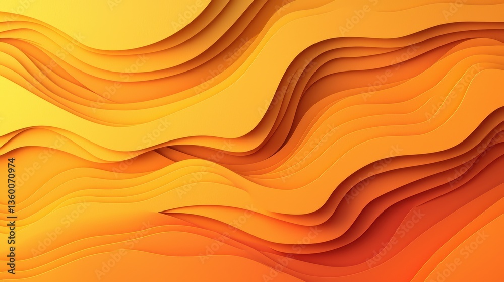 Obraz premium Abstract yellow-orange paper waves gently bending, creating a stylish, fluid design perfect for creative concepts.