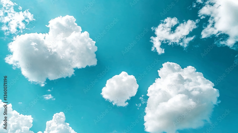 Naklejka premium Bright Blue Sky with Fluffy White Clouds