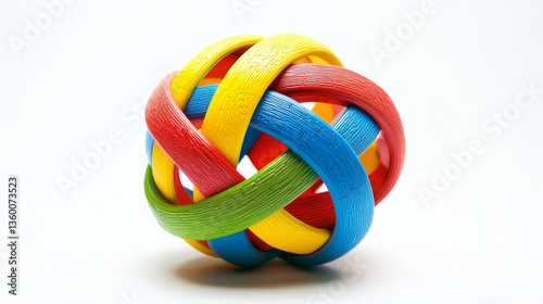 Wallpaper Mural A colorful toy snake puzzle, shaped into a ball and placed against a white background, showcasing its playful geometric design Torontodigital.ca