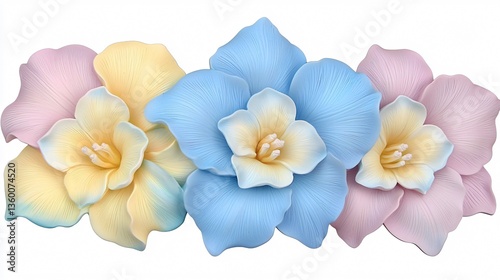 Pastel flowers in soft hues. Delicate layers form floral artwork