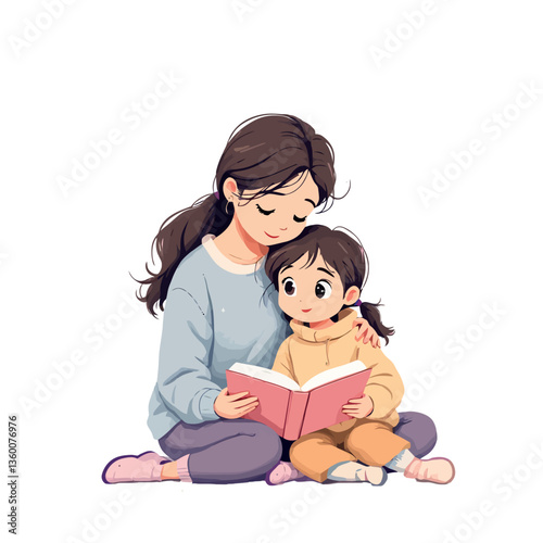 Loving mother reading a book with her daughter