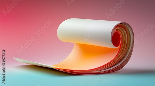Abstract Rolled Paper with Warm Color Gradient on Teal Background