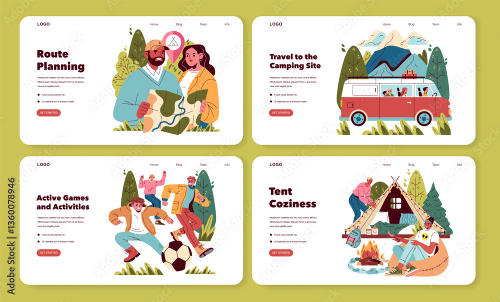 Fototapeta premium Family Camping. Flat Vector Illustration