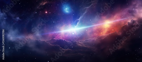Fototapeta Naklejka Na Ścianę i Meble -  Fantastic supernova Colorful space galaxy cloud nebula scenery background. Generative AI