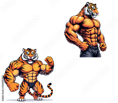 Vsai muscular tiger bodybuilders showing their muscles and strength