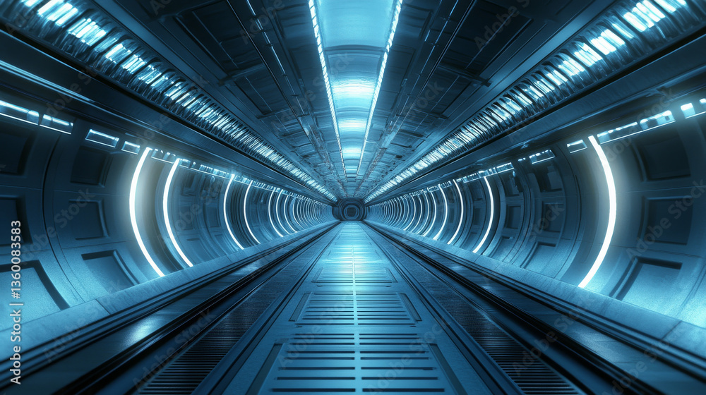 A futuristic sci-fi corridor with a pathway designed for tech-inspired titles and background designs in 3D rendering A futuristic sci-fi corridor with a pathway designed for tech-inspired titles and background designs in 3D rendering