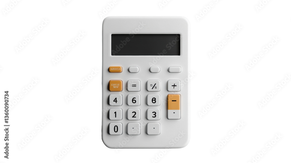 Modern calculator displaying empty screen on white background Modern calculator displaying empty screen on white background