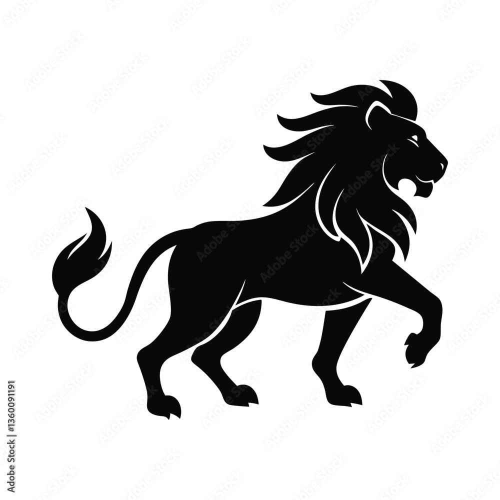 Fototapeta premium Black Silhouette lion elegant pose dynamic motion powerful animal