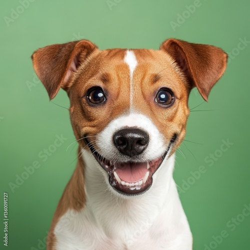 Happy Terrier Mix: Smiling Dog Portrait on Green Background