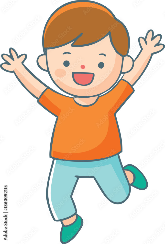 A young child leaping in excitement with open arms. A young child leaping in excitement with open arms.