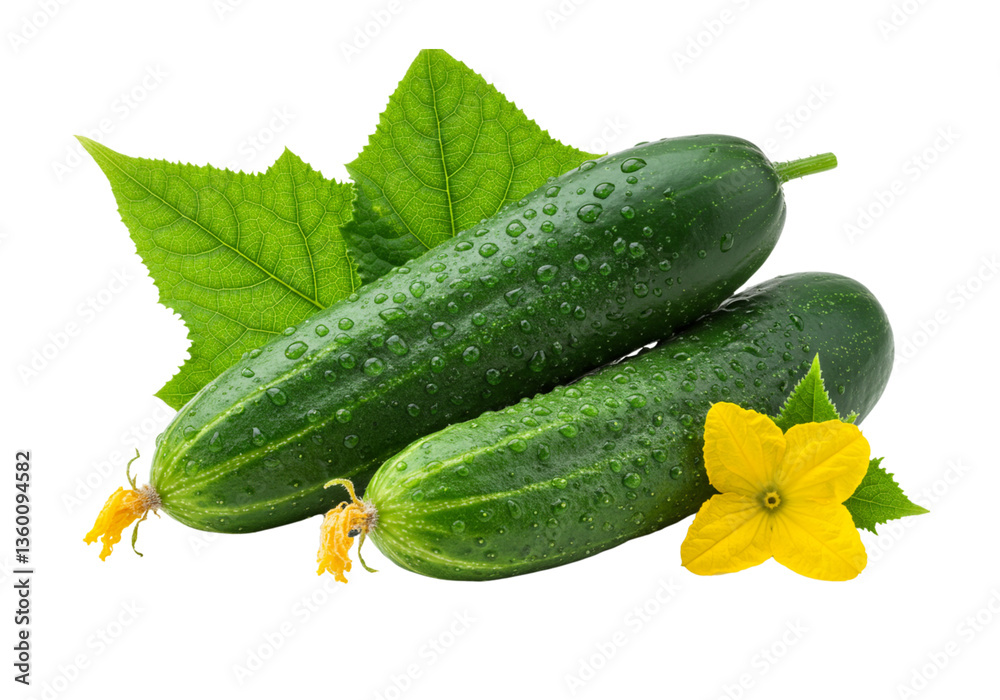 Two Cucumbers with Flower and Leaves on transparent Background Two Cucumbers with Flower and Leaves on transparent Background