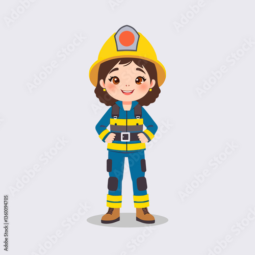 Smiling Female Firefighter Character in Uniform – Vector Illustration