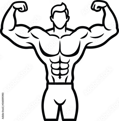 Muscular Silhouette Bodybuilder Flexing Biceps, Torso, Arms, Body Outline, Strength