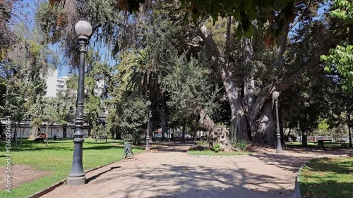 Inside Plaza Las Heras, a green space in front of the Museo Palacio Cousiño in downtown Santiago, the capital of Chile, near Parque Almagro and Toesca metro station photo