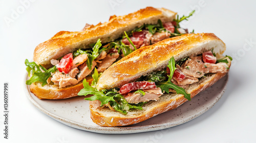 Tuna salad sandwich on white background. photo