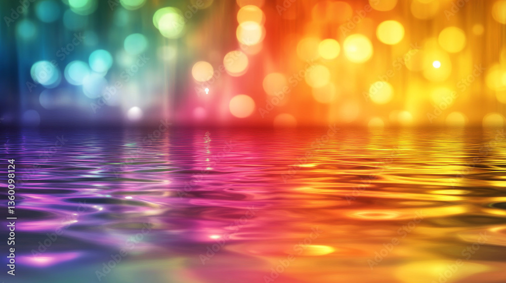 A vivid and colorful reflection of light dancing across a water surface, creating a dynamic visual effect A vivid and colorful reflection of light dancing across a water surface, creating a dynamic visual effect