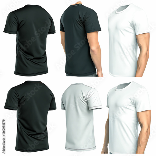 White blank t-shirt design for men and kids, front and back view, casual fashion, cotton clothing template for print and advertisement