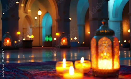 Burning Islamic Ramadan Mubarak candle