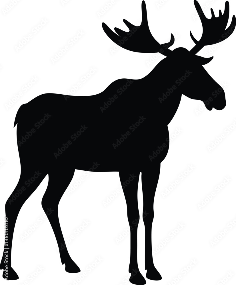Fototapeta premium Black and white moose silhouette, ideal for logos, branding, and wildlife-themed digital art.