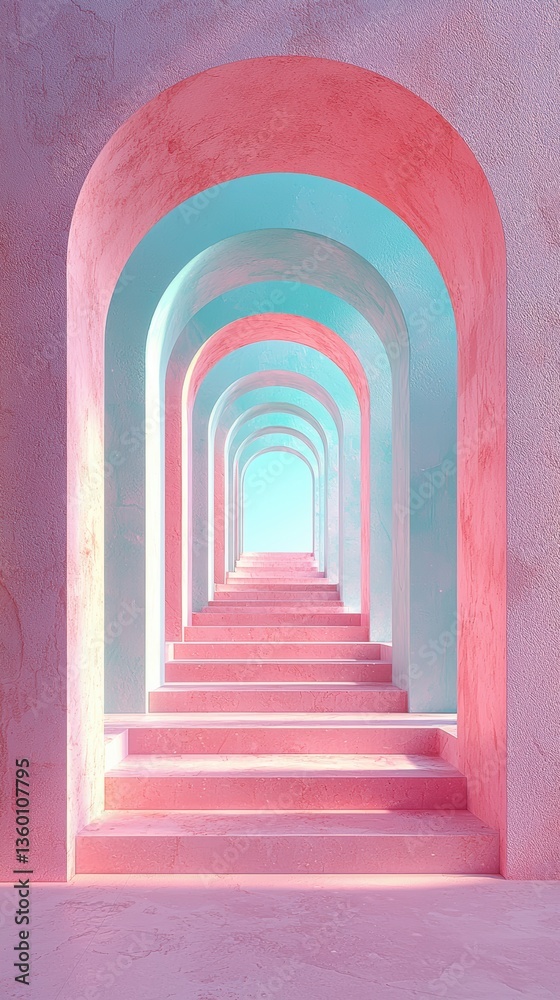 Naklejka premium Endless dreamscape surreal arches and gradient steps in harmony