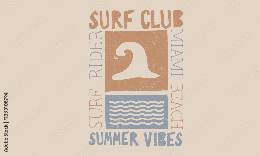 Fototapeta premium Miami beach wave artwork. Surf club graphic print design. Beach modern abstract art.
