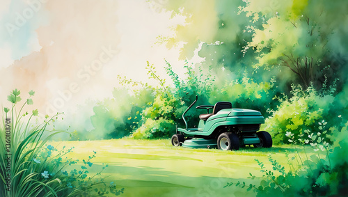 Vintage Green Convertible in a Sunlit Meadow