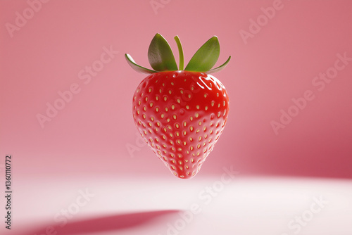 Vibrant Floating Strawberry on Soft Pink Background