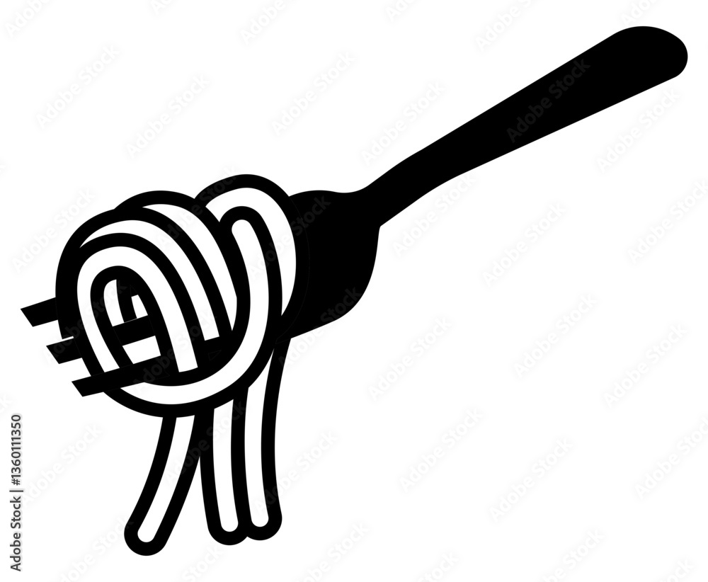 Fork twirling noodles icon representing pasta or noodle dish in a simple line art style. Fork twirling noodles icon representing pasta or noodle dish in a simple line art style.