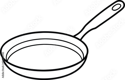 frying pan outline coloring book page, frying pan line art vector drawing illustration
