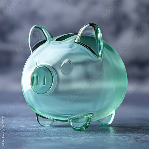 3D render of a glass piggy bank, with a glass texture, simple background