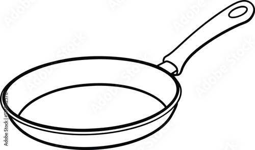 frying pan outline coloring book page, frying pan line art vector drawing illustration