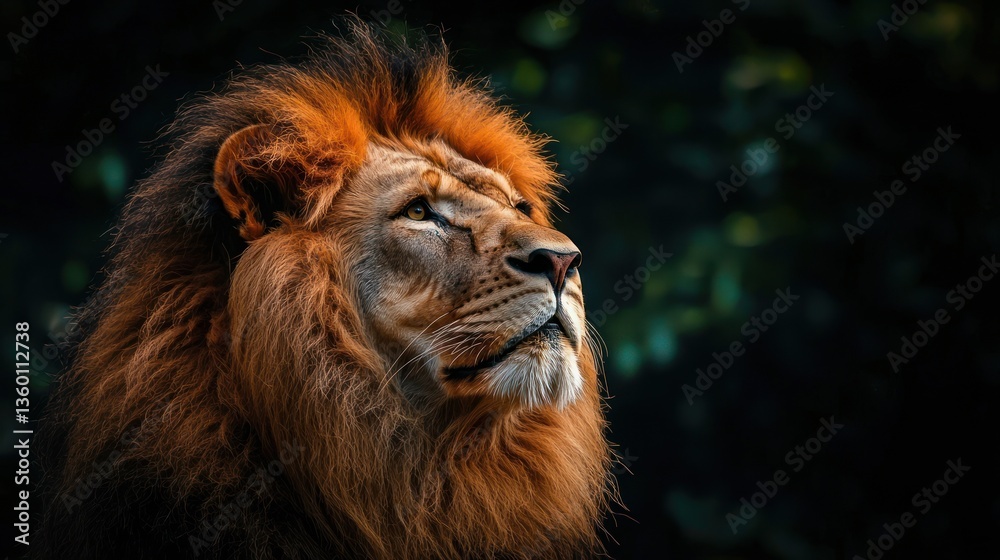 Fototapeta premium Majestic Lion with Beautiful Mane Gazing into the Distance